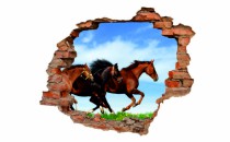Naklejka na ścianę, dziura 3D  cegły łąka konie 3103 Naklejkomania - zdjecie 2 - miniatura