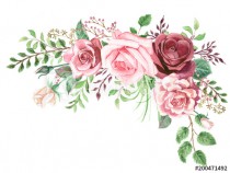 Watercolor Roses and Greenery Foliage Corner Naklejkomania - zdjecie 1 - miniatura