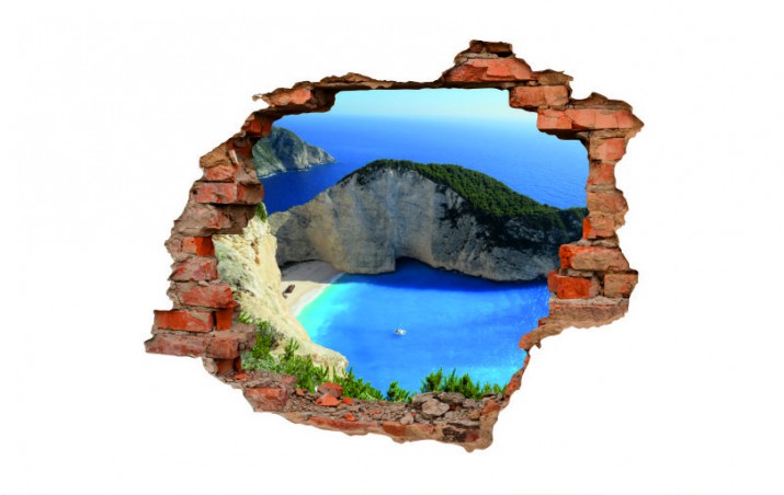 Naklejka na ścianę, dziura 3D  cegły morze plaża Zatoka Wraku 3088 - zdjęcie 2
