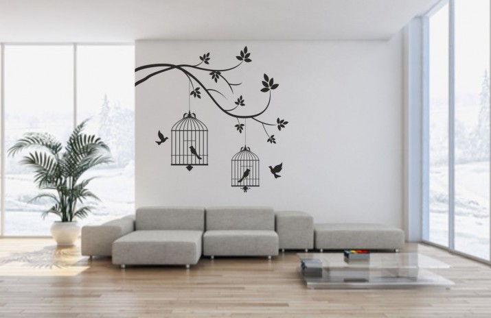 Naklejki na ścianę ścienne na ściany naklejka dekoracyjna ścienna, ptaki z klatką motyw 99 Naklejkomania - zdjecie 1