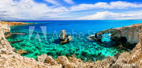 Beautiful nature and  cystal clear waters of Cyprus. arch bridge near Agia Napa