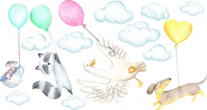 Naklejka ścienna dla dzieci - balony, chmurki 9755 - zdjęcie 2