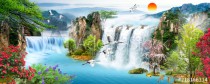 Waterfall, flying birds Naklejkomania - zdjecie 1 - miniatura