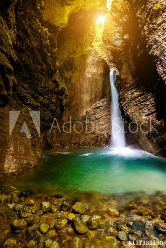 Kozjak waterfall in Triglav natioanl park in Slovenia. Long exposure technic with motion blurred water - zdjęcie 1