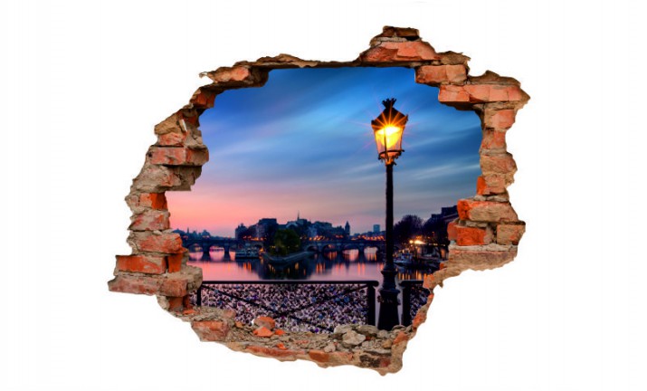 Naklejka na ścianę, dziura 3D  cegły miasto niebo 3098 - zdjęcie 2