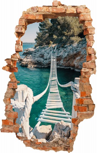 Naklejka na ścianę , dziura 3D drewniany most  3672 - zdjęcie 2