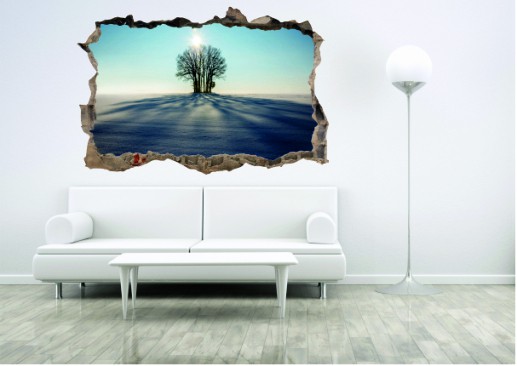 Naklejka na ścianę, dziura 3D drzewo zimą 364 Naklejkomania - zdjecie 1