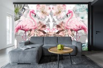 Fototapeta na ścianę tapeta na fizelinie do salonu Flamingowy kolaż 10145 Naklejkomania - zdjecie 1 - miniatura