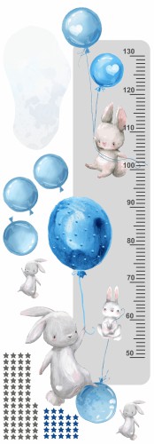 Naklejka ścienna dla dzieci -  miarka wzrostu króliki gwiazdki balony 41251 - zdjęcie 2