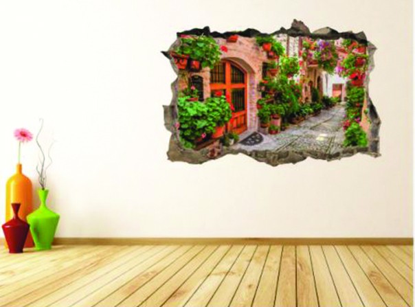 Naklejka na ścianę, dziura 3D, malownicza uliczka  291 Naklejkomania - zdjecie 1