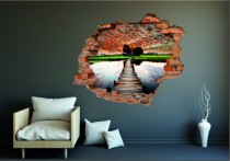 Naklejka na ścianę, dziura 3D  cegły jezioro drzewo niebo zachód słońca 3122 Naklejkomania - zdjecie 1 - miniatura