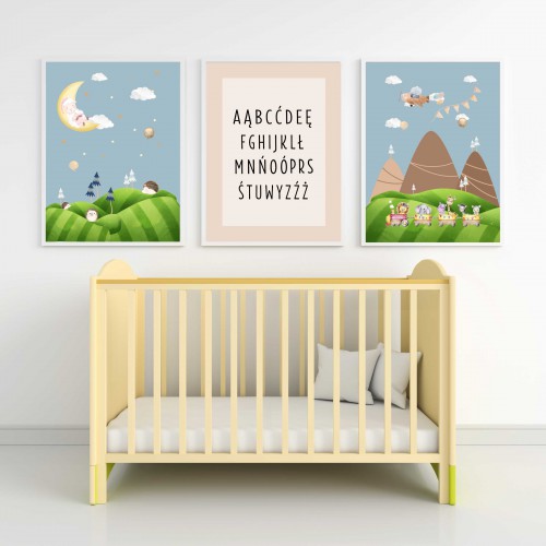 Zestaw trzech plakatów plakaty na ścianę w ramie pastelowy alfabet KD039 - zdjęcie 2