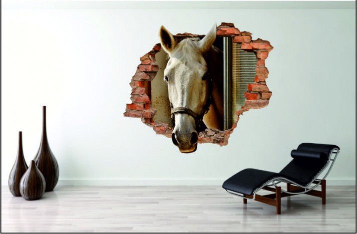 Naklejka na ścianę, dziura 3D  cegły okno koń 3000 Naklejkomania - zdjecie 1