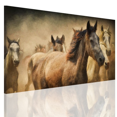 Obraz na ramie płótno canvas- pejzaż, konie, galop 15065