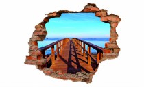 Naklejka na ścianę, dziura 3D  cegły morze pomost niebo plaża 3051 Naklejkomania - zdjecie 2 - miniatura