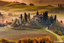 Tuscany Farmhouse Belvedere at dawn, San Quirico d'Orcia, Italy Naklejkomania - zdjecie 1 - miniatura