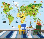 Fototapeta na ścianę tapeta na fizelinie dla dzieci młodzieży Mapa świata kolorowa 10688 Naklejkomania - zdjecie 1 - miniatura