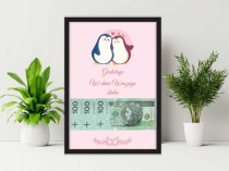 Plakat w ramie na pieniądze, pingwinki, wesele, ślub PP018 Naklejkomania - zdjecie 1 - miniatura