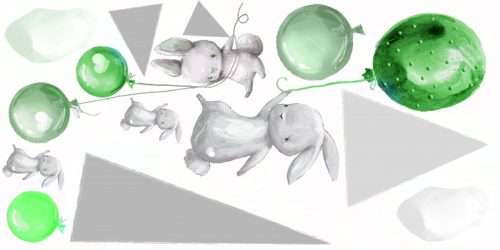 Naklejki na ścianę dla dzieci  króliki góry 41035 zielone balony - zdjęcie 2