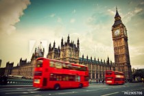 London, the UK. Red bus in motion and Big Ben Naklejkomania - zdjecie 1 - miniatura