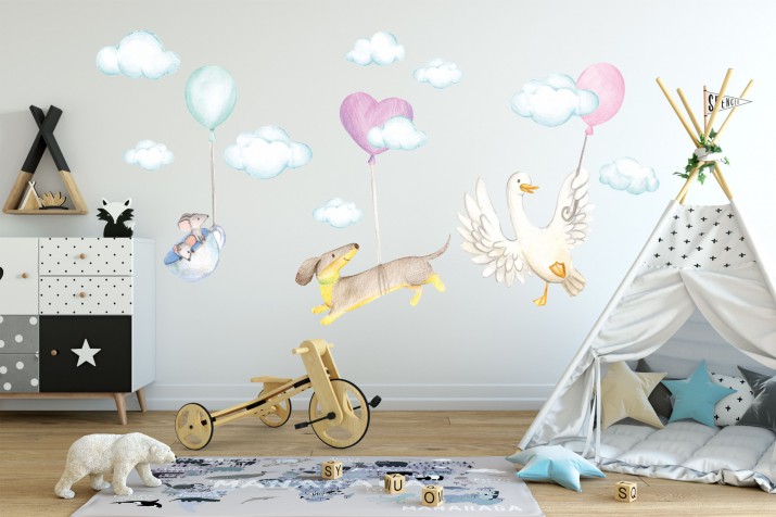 Naklejka ścienna dla dzieci - balony, chmurki 9754 Naklejkomania - zdjecie 1
