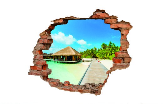 Naklejka na ścianę, dziura 3D  cegły morze plaża pomost 3136 - zdjęcie 2