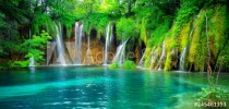 Exotic waterfall and lake landscape of Plitvice Lakes National Park, UNESCO natural world heritage and famous travel destination of Croatia. The lakes are located in central Croatia (Croatia proper). Naklejkomania - zdjecie 1 - miniatura