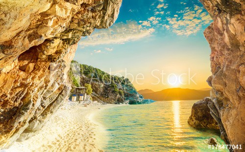 Beautiful view over the beach in Corfu, Pelion, Mylopotamos