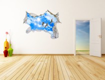 Naklejka na ścianę, dziura 3D niebo ptaki chmury 3520 Naklejkomania - zdjecie 1 - miniatura