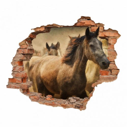 Naklejka na ścianę, dziura 3D  cegły konie galop 3196 - zdjęcie 2