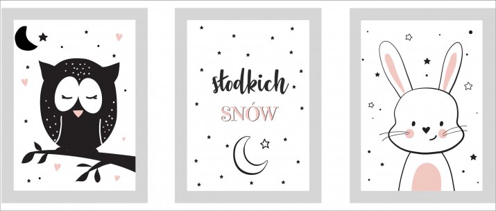 Zestaw trzech plakatów plakaty na ścianę w ramie słodkich snów KD007 - zdjęcie 3