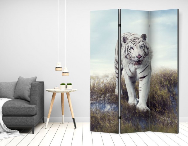Parawany ozdobne parawan dekoracyjny 3-częściowy biały tygrys 180257942 Naklejkomania - zdjecie 1