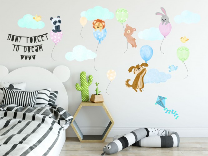 Naklejki dla dzieci na ścianę zwierzęta z balonami 40311 Naklejkomania - zdjecie 1