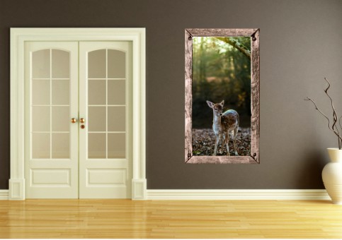 Naklejka na ścianę, dziura 3D okno widok sarna las 394 Naklejkomania - zdjecie 1