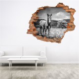 Naklejka na ścianę, dziura 3D  cegły koń łąka 3197 Naklejkomania - zdjecie 1 - miniatura