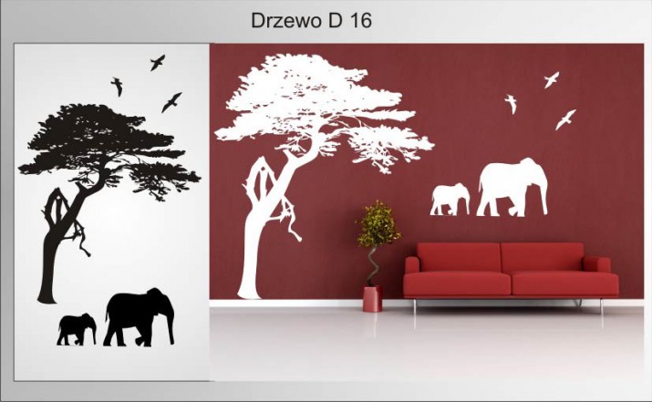 Naklejki na ścianę ścienne na ściany naklejka dekoracyjna ścienna słonie, drzewo d16 Naklejkomania - zdjecie 1