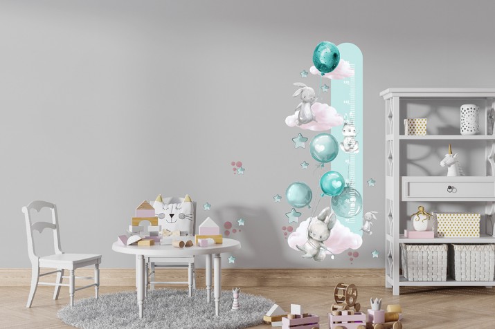 Naklejka ścienna dla dzieci -  miarka wzrostu króliczki balony 41523 - zdjęcie 2