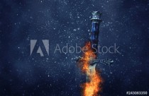 mysterious and magical photo of silver sword with fire flames over gothic snowy black background. Medieval period concept. Naklejkomania - zdjecie 1 - miniatura
