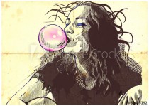 young woman blowing bubble from chewing gum Naklejkomania - zdjecie 1 - miniatura