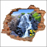 Naklejka na ścianę, dziura 3D  cegły góry jezioro wodospad kwiaty 3170 Naklejkomania - zdjecie 2 - miniatura