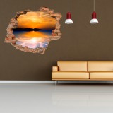 Naklejka na ścianę, dziura 3D  cegły morze niebo zachód słońca 3188 Naklejkomania - zdjecie 1 - miniatura
