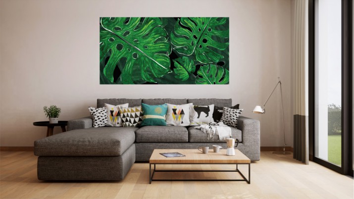 Obraz na ramie płótno canvas- Liście monstera monster kwiaty 10417 - zdjęcie 2