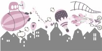 Naklejki dla dzieci na ścianę 41398 balony miasto różowe Naklejkomania - zdjecie 2 - miniatura