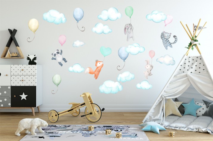 Naklejka ścienna dla dzieci - balony, chmurki 9746 Naklejkomania - zdjecie 1