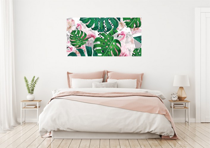 Obraz na ramie płótno canvas- Liście monstera monster kwiaty flamingi 10419 - zdjęcie 2