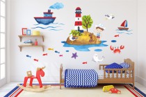 Naklejki na ścianę dla dzieci - 10367  Morze, wyspa, piraci, statek Naklejkomania - zdjecie 1 - miniatura
