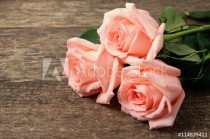 Pink roses over wooden table Naklejkomania - zdjecie 1 - miniatura