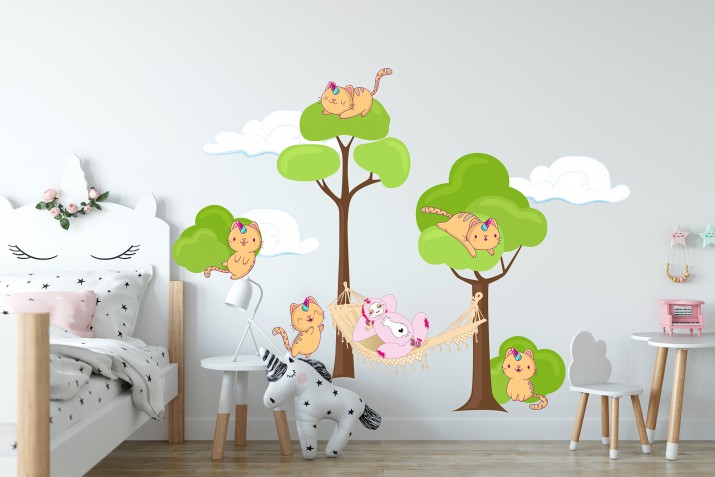 Naklejki na ścianę dla dzieci - 15143 drzewa zwierzęta chmurki Naklejkomania - zdjecie 1