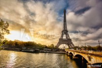 Eiffel Tower with boat on Seine in Paris, France Naklejkomania - zdjecie 1 - miniatura