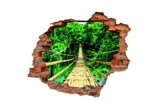 Naklejka na ścianę, dziura 3D  cegły las dżungla most 3134 - zdjęcie 2